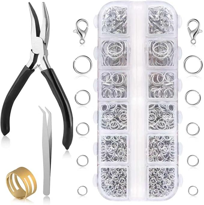 1200Pcs Silver with Pliers Jump Rings Jewelry Making Kit and Necklace Clasps by Unknown