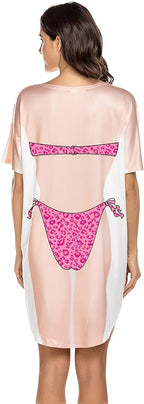 Ekouaer Women's Bikini Shirt Cover Up Short Sleeve Cute Bikini Print Cover-Up - Image 5