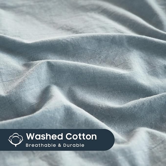 Wake In Cloud - Cotton Duvet Cover Set, Queen Size, Light Denim Blue, 100% - Image 6
