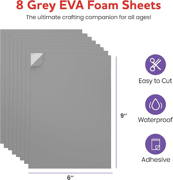 Self-Adhesive EVA Foam Sheets for Crafts – 2mm Thickness 8 Grey Sheets - Image 2