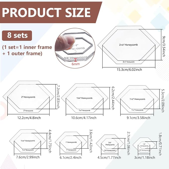 BENECREAT 16 Pcs Honeycomb Quilting Template, Acrylic Quilting Templates Rulers - Image 3