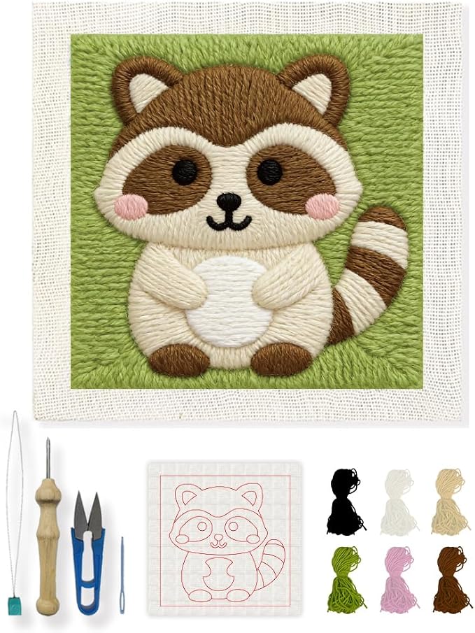 INFUNLY Cute Raccoon Punch Needle Kit by INFUNLY
