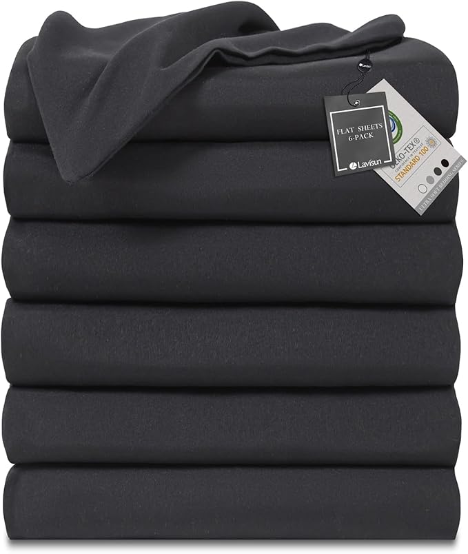 Lavisun King Flat Sheet, 6 Pack Black King Bed Sheet Only by Lavisun