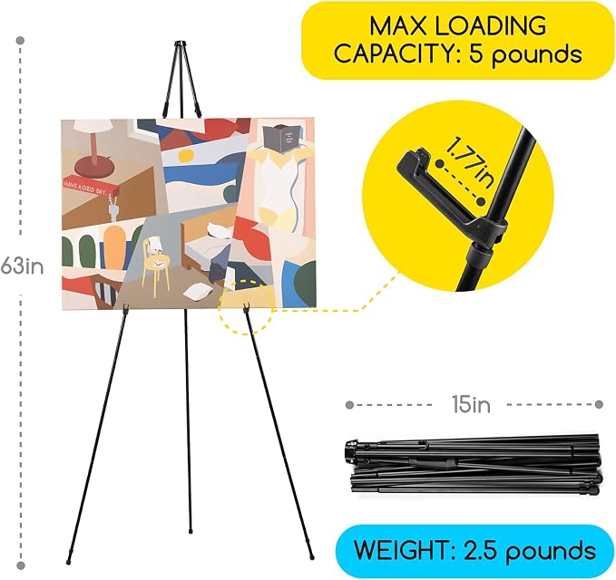 MEEDEN Easel Stand for Painting and Display: 63" Art Metal Easel Sign Stand - Image 2