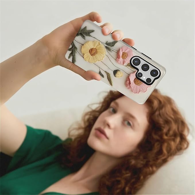Case for Samsung Galaxy S26 Ultra Case, Faux Embroidery Boho Floral Design- - Image 7