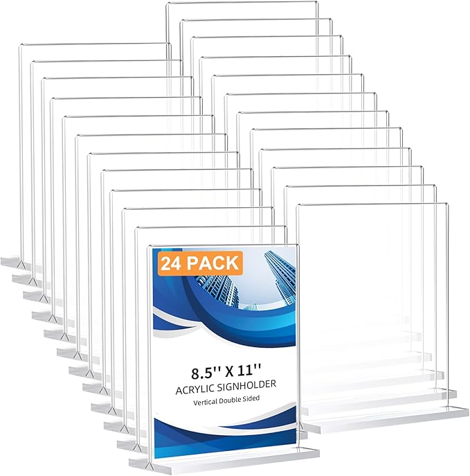 24 Pack Acrylic Sign Holder 8.5 x 11, Double-Sided Clear Sign Holder Plastic by DECOHOBO