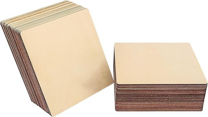 60 PCS 8 Inch Unfinished Wood Squares, 8 x 8 Inch Plywood Wood Sheets, Blank by Geytetqi