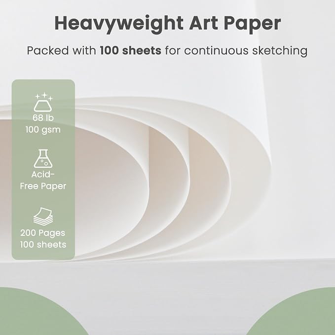 Cewei 9x12 Drawing Paper Pad, 100 Sheets, Spiral Bound Sketchbook, 68lb/100gsm - Image 3