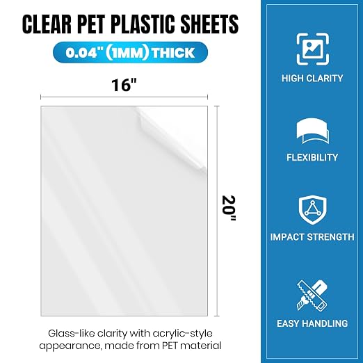 CALPALMY 10-Pack 16x20 Clear PET Plastic Sheets, 0.04" Thick Flexible - Image 2