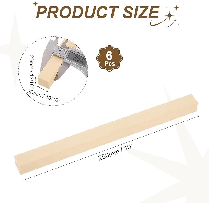 MECCANIXITY 6Pcs Basswood Sticks, 13/16" x 13/16" x 10" Square Wooden Dowel - Image 2