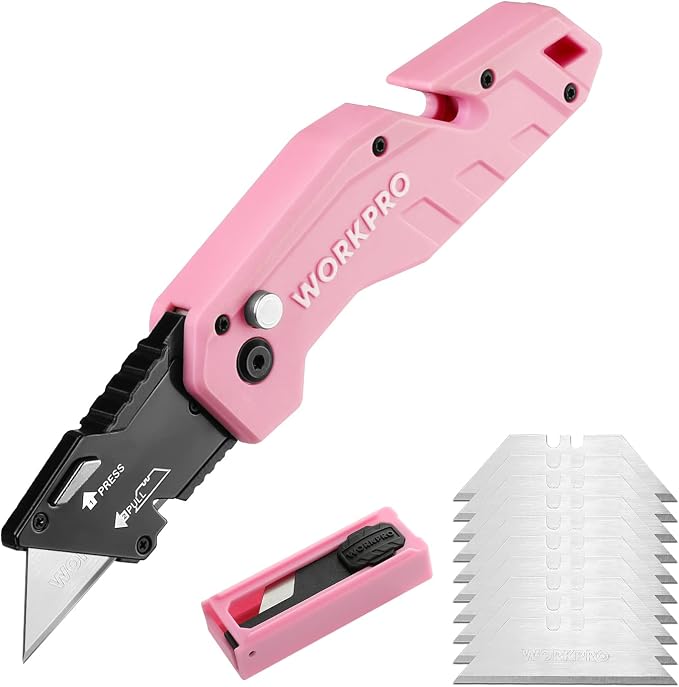 WORKPRO Folding Utility Knife, Quick Change Box Cutter, 10 Extra Blades Included by WORKPRO