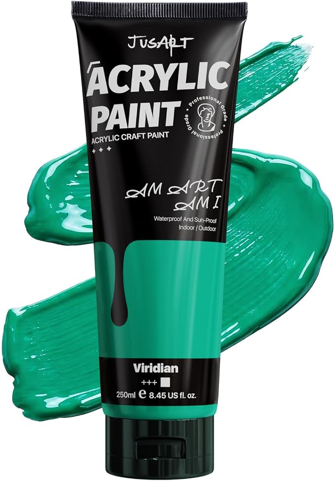 JusArt Green Acrylic Paint, 8.45oz/250ml Large Tube, Heavy Body Rich Pigment by JusArt%7CCreativeArtSupplies