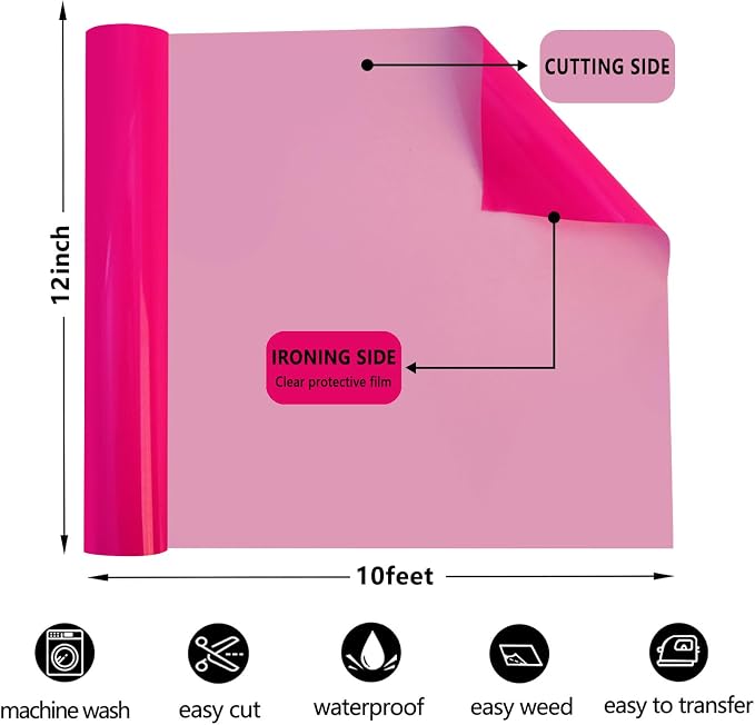 FUNKAKA Fluorescent Pink HTV Heat Transfer Vinyl Rolls - Image 3