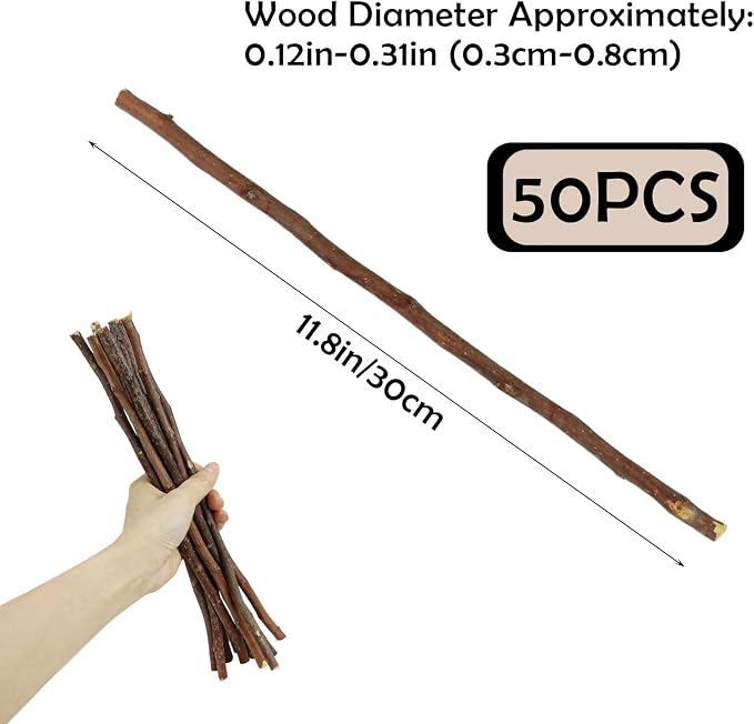 50Pcs Natural Twigs, Driftwood Branches, Unfinished Timber Rods - Image 2