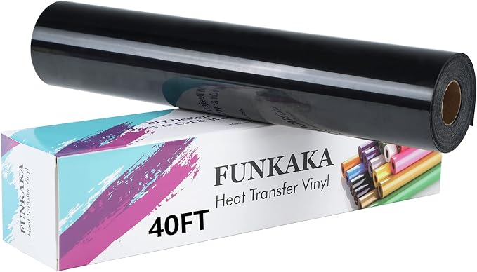 FUNKAKA Black Heat Transfer Vinyl Rolls, Adhesive Glossy HTV Vinyl by FUNKAKA