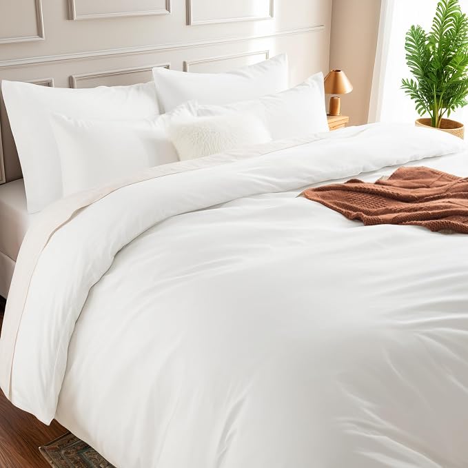 NEXHOME PRO Duvet Cover Set Oversized Queen 98"x98" Linen Look Textured White - Image 4