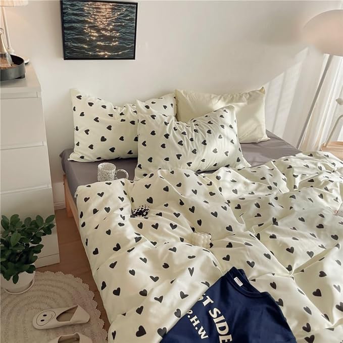 Nayoroom Black and White Heart Duvet Cover Full Size Black Hearts Printed on - Image 2