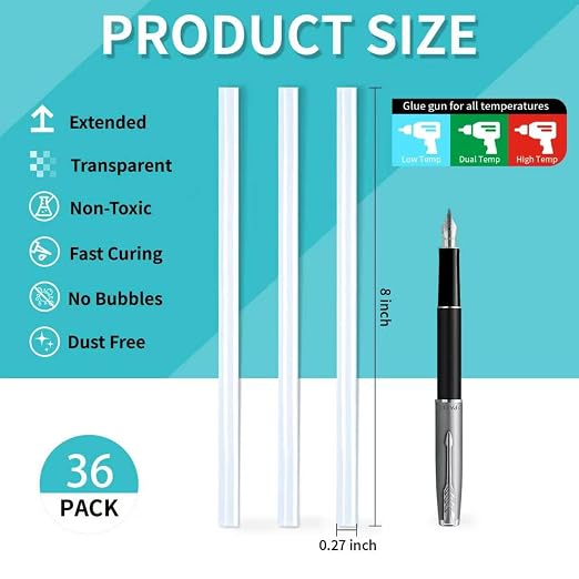 Phinus 36 Pack Mini Hot Glue Sticks, EVA Clear Glue Gun Sticks, Hot Glue Gun - Image 2