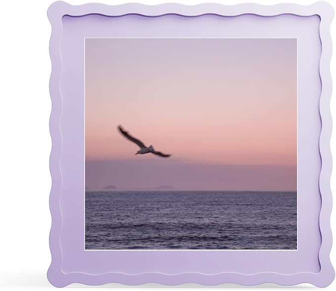 12x12 Picture Frame with Mat for 10x10, Wavy Edge Wooden Real Glass Photo Frame by THKRLOF