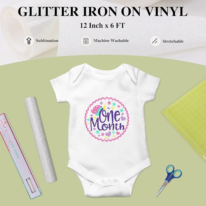 HTVRONT Rainbow White Glitter HTV Vinyl Roll, Iron on Vinyl - Image 5
