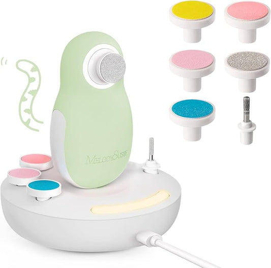 MelodySusie Baby Nail Trimmer Electric, Magnetic Rechargeable Baby Nail File with Night Light, PC20F Baby Nail Clippers Set with 6 Gentle Pads for Newborns, Infants & Toddlers, Green