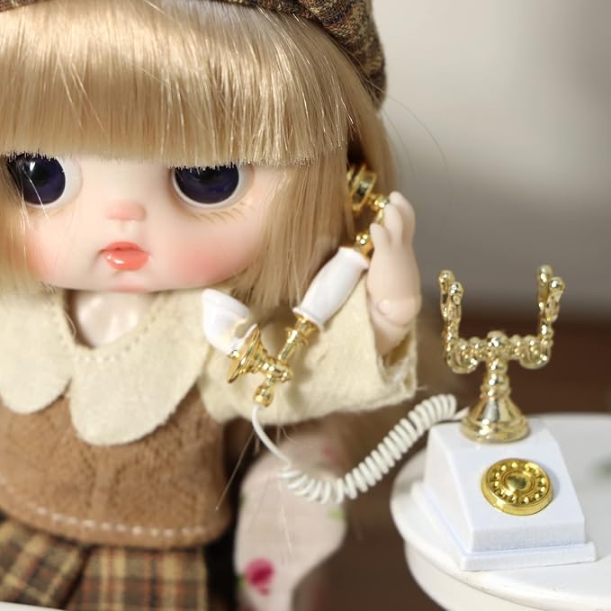 Dollhouse Telephone 1:12 Miniature Vintage Rotary Phone Model Desk Decoration - Image 2
