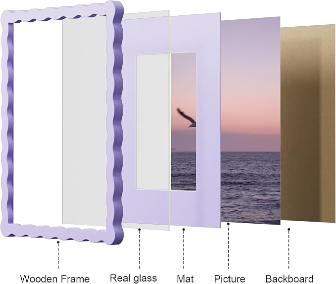 8x10 Picture Frame with Mat for 5x7, Wavy Edge Wooden Real Glass Photo Frame - Image 5