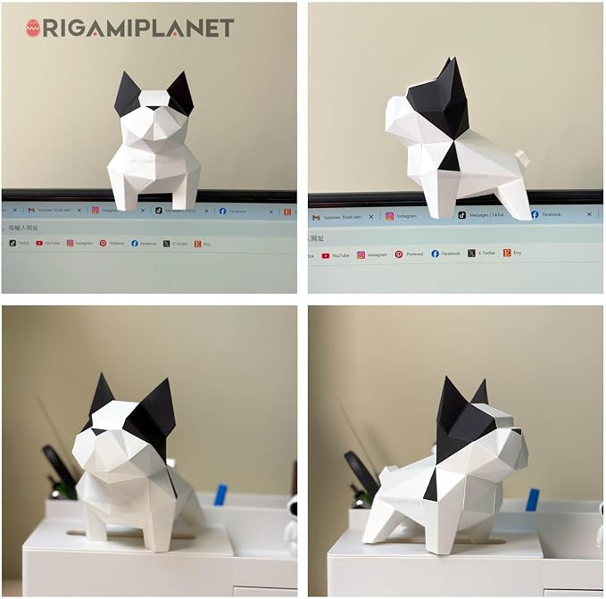 Bulldog 3D Origami Paper Craft Kit, Easy DIY Pre-Cut Puppies Paper Sculpture - Image 3