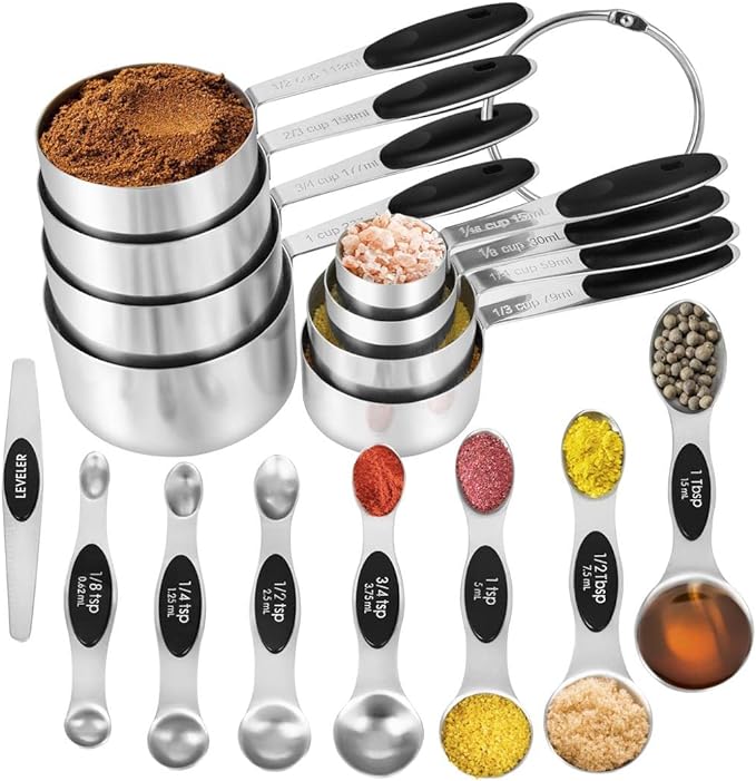 16 Pieces Measuring Cups and Magnetic Measuring Spoons Set Stainless Steel by KELOFKO