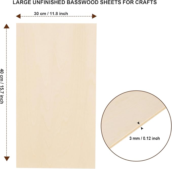 6 Pack Basswood Sheets for Crafts 12"x16"x1/8", 3mm Thick Plywood Sheets Board - Image 2