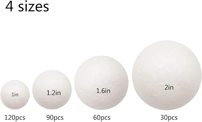 300 Pack Craft Foam Balls, 4 Sizes Including 1-2 Inches, Polystyrene Smooth - Image 2