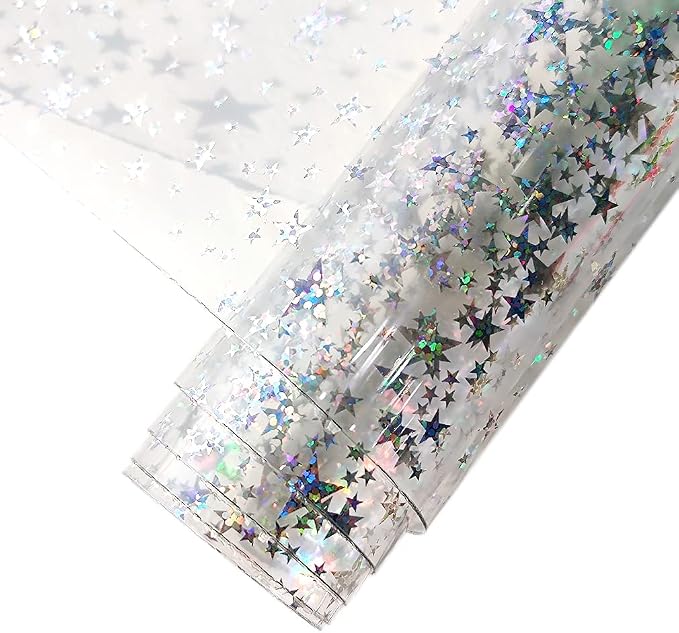 HYANG Transparent Stars PVC Super Clear Holographic Vinyl Faux Leather Sheets 1 by HYANGHAVEPUPVCALLLEATHER