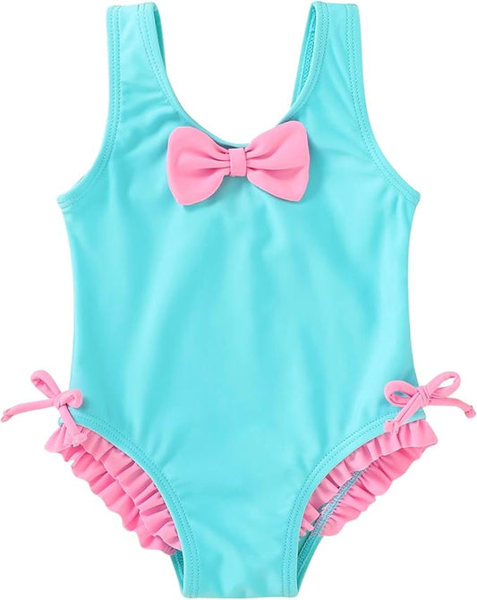 YOUNGER TREE Toddler Swimsuit Girl Cute Stripe One-Piece Ruffle Swimwear Baby Girl Bathing Suits with Bow