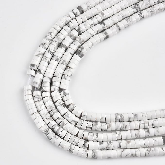 165pcs 4x2mm Natural White Howlite Heishi Disc Rondelle Spacer Stone Semi - Image 3