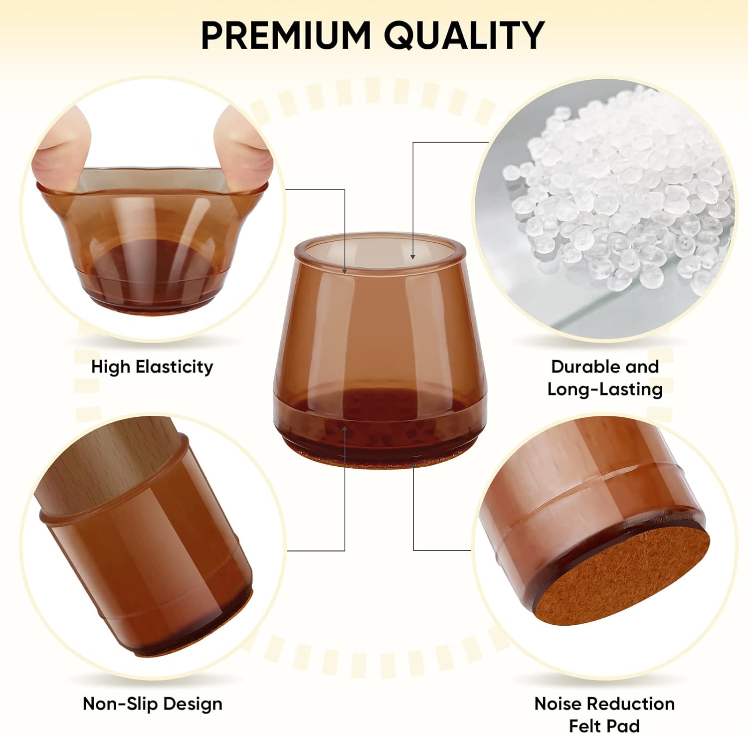 BALEINE 32 Pack Silicone Chair Leg Floor Protectors, Stool Leg Protectors Cap, Non-Slip Chair Leg Caps for Hardwood Floors (Brown & Large, 32 Pack)