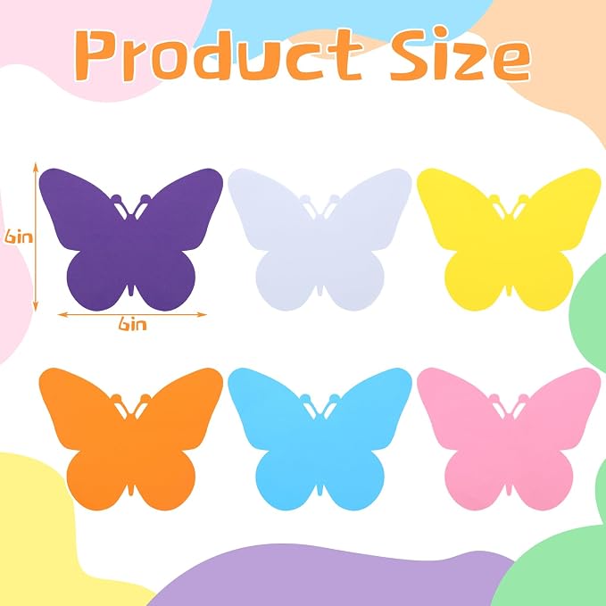 Ireer 48 Pcs Large Foam Butterfly Cutouts 6 Inch Colorful Spring Bulletin Board - Image 2