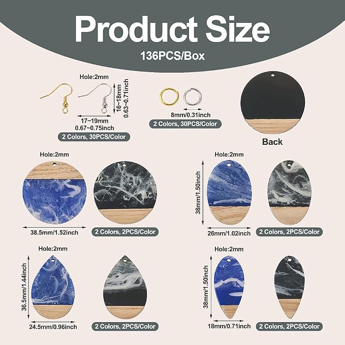 FASHEWELRY 16Pcs Teardrop Round Resin Wood Earring Charms Black Blue Wooden - Image 4