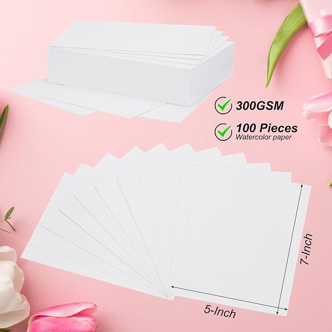 PATIKIL 100 Pcs Pure Cotton Watercolor Paper 140lb/300 GSM Water Coloring Paint - Image 2