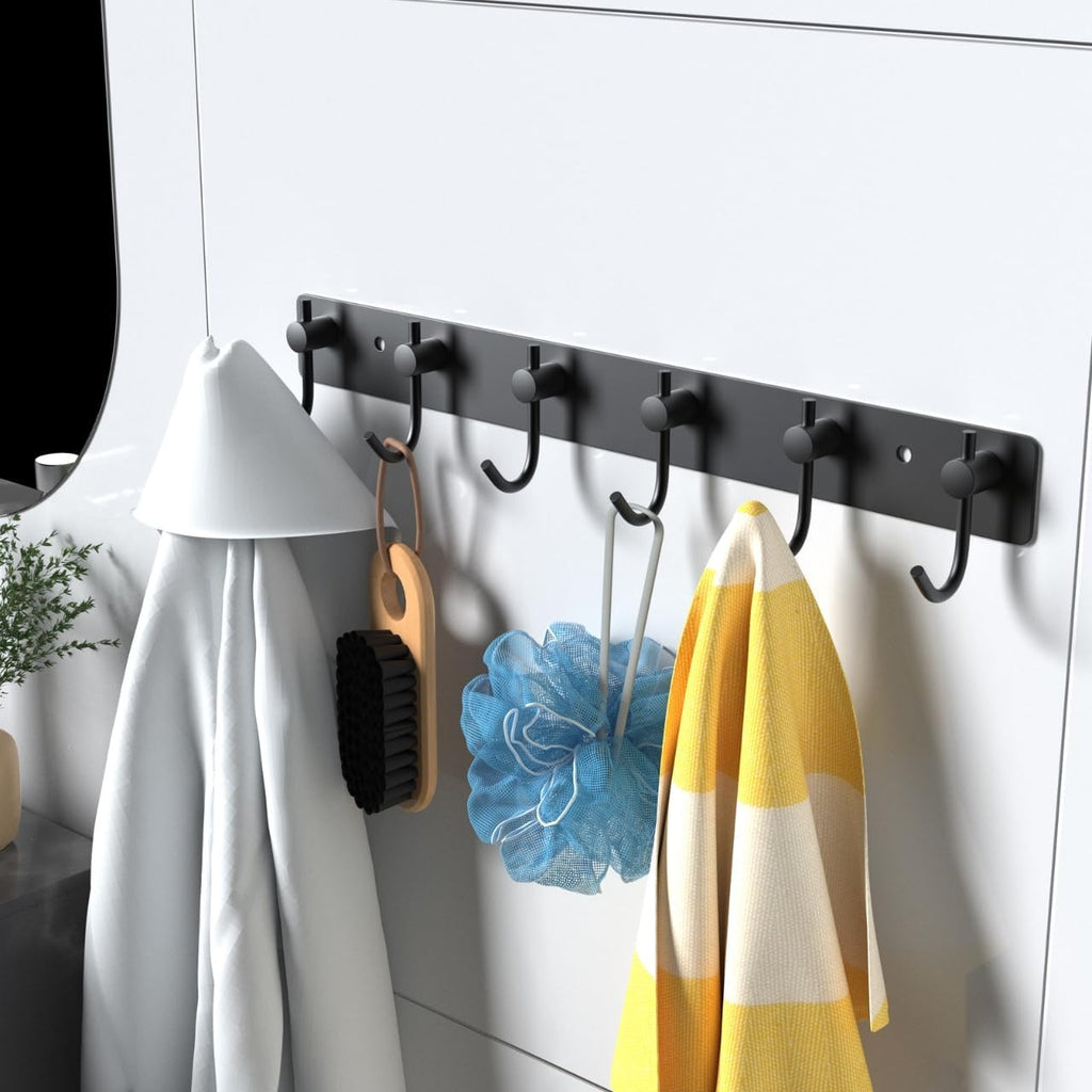 VAEHOLD Wall Hooks for Hanging, Black Coat Rack Wall Mount with 6 Coat Hooks, Towel Hanger, Hat Hooks, Robes Hook in Bathroom, Bedroom, Kitchen, Living Room (1PACK)