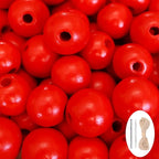 150Pcs Red Wooden Beads with Large Hole, Round Loose Beads Natural Spacer by SMANTA