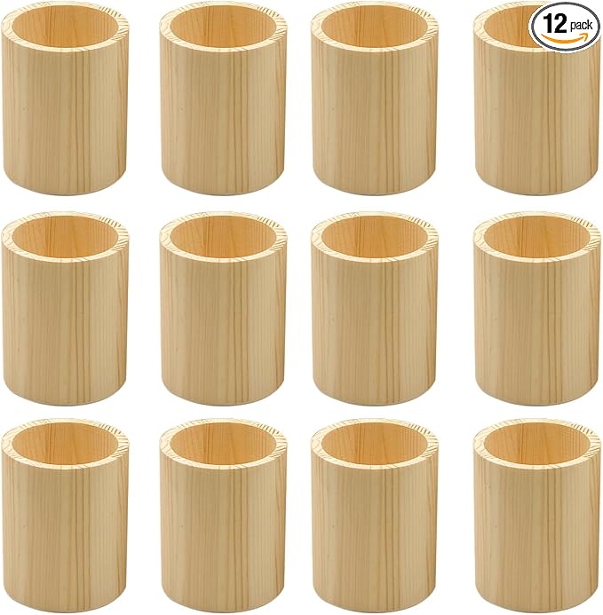 Cregugua 12-Pack 4 Inch Round Wood Pen Holder Unfinished Wooden Pencil Holder by Cregugua