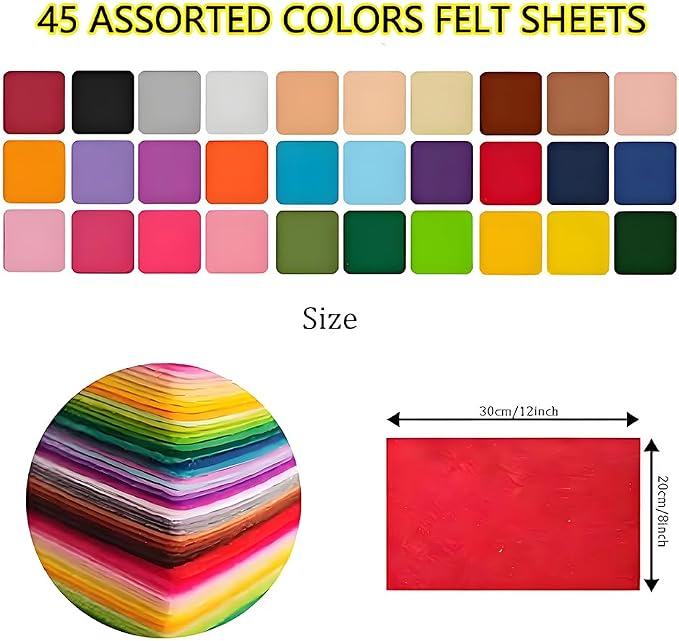 45Pcs Vibrant Felt Sheets for Sewing School Projects Party Craft Decoration | - Image 2