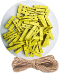 DurReus Sturdy Clothes Pegs Clamps DIY Craft Mini Colored Wood Clothespins Clip Holiday Christmas Cards with Twine Pack 50 Yellow