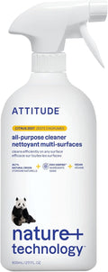 ATTITUDE All Purpose Cleaner Spray, EWG Verified, Vegan, Made with 94% Plant-Based Ingredients, Streak-Free for Kitchen, Bathroom, Glass & More, Citrus Zest Scent, 27.1 Fl Oz