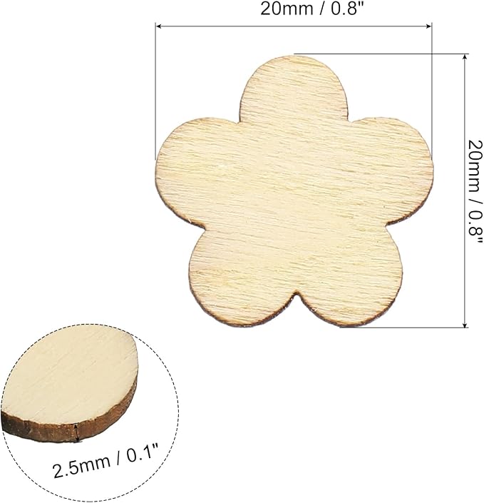 PATIKIL 20mm Wooden Flowers, 50 Pack Unfinished Wood Flowers Blank Wooden - Image 2