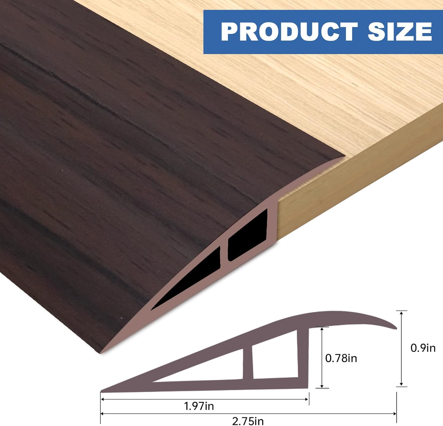 Vinyl Door Threshold Flooring Transition Strip Self Adhesive Carpet Edging Strip for Laminate Doorway Edge Threshold from 3/5" to 4/5" (Brown Wood Grain, 3.3 Ft)