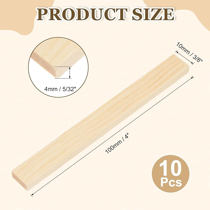 MECCANIXITY 10Pcs Wood Strips Slats, 5/32" x 3/8" x 4" Thin Wood Sticks Flat - Image 2