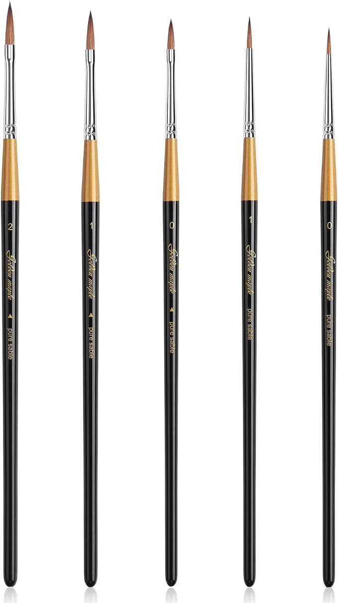 Golden Maple Kolinsky Sable Miniature Paint Brushes, Watercolor Details - Image 9