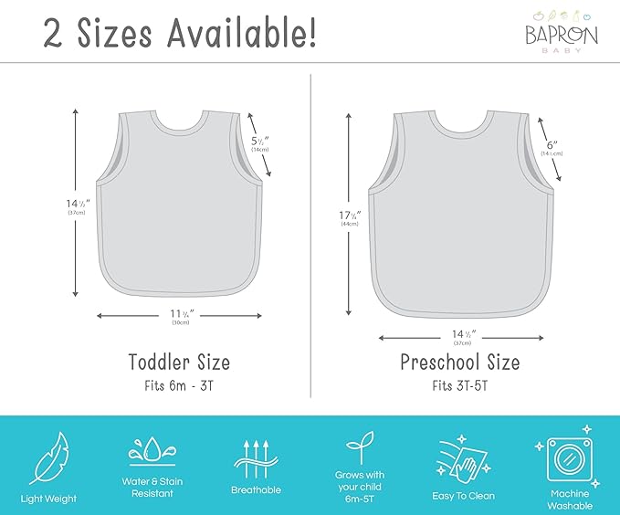 BapronBaby Flutter Little Chickies Bapron - No Neck Tie Safer Bib for Baby & Toddler - Soft Waterproof Stain Resistant - Machine Washable - Sz Preschool 3-5yrs