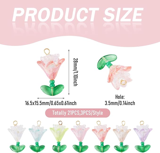 FASHEWELRY 60Pcs Mixed Color Transparent Acrylic Flower Charms 14-26mm Colorful - Image 4
